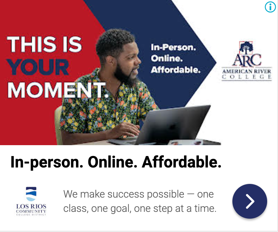 This is Your Moment; In Person. Online. Affordable. American River College; ARC logo