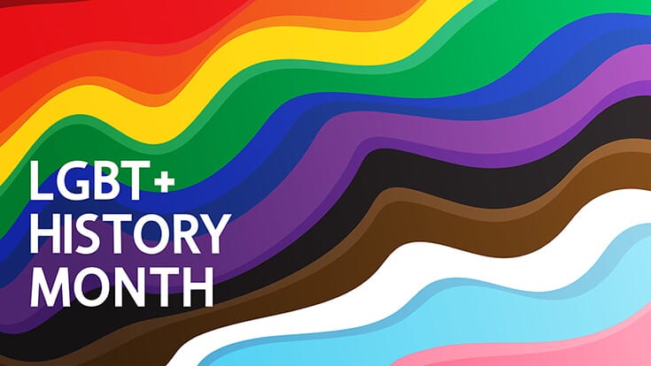 LGBT+ History Month; a rainbow background